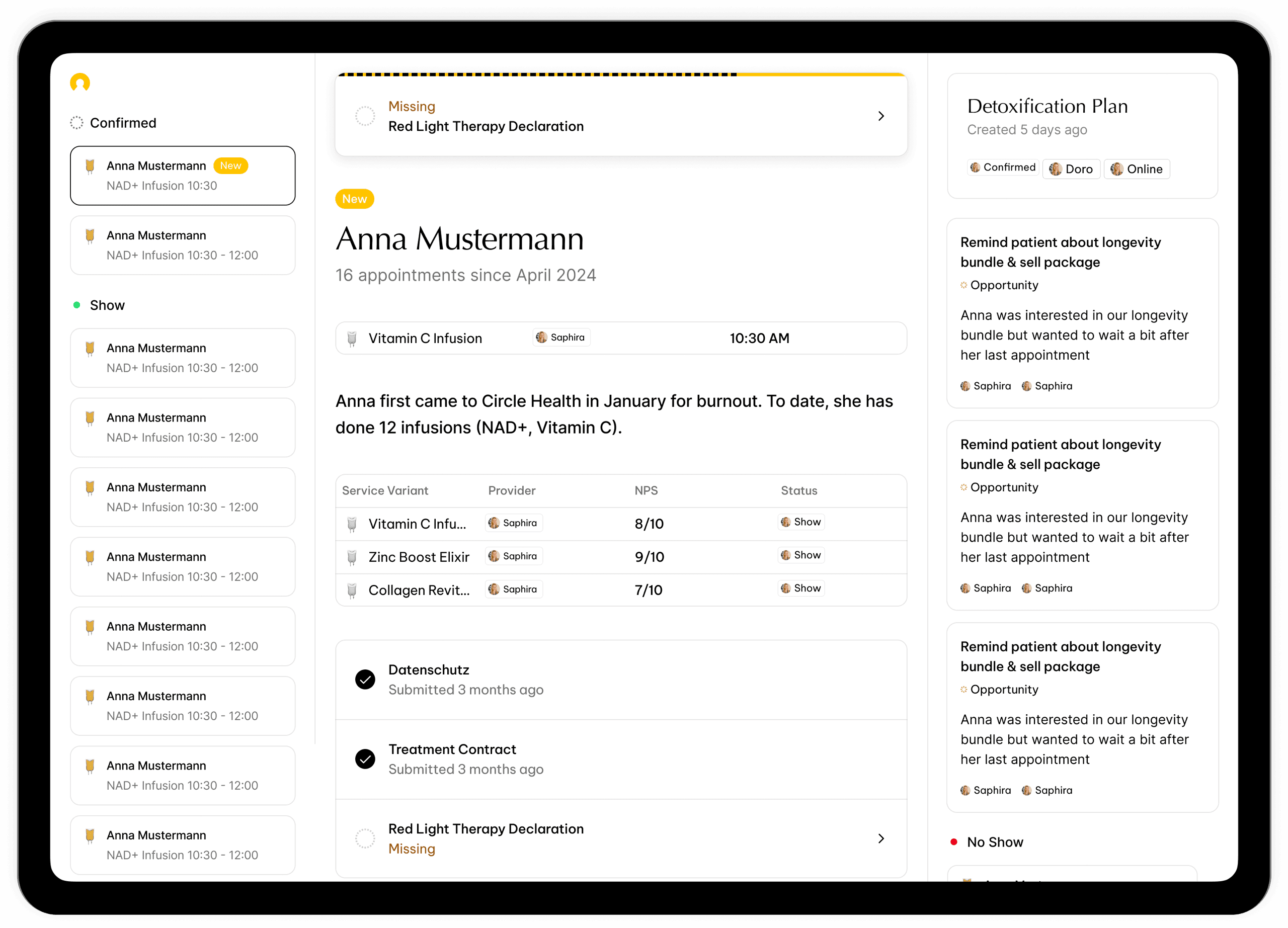 Live Mode — chronological day view with patient briefings