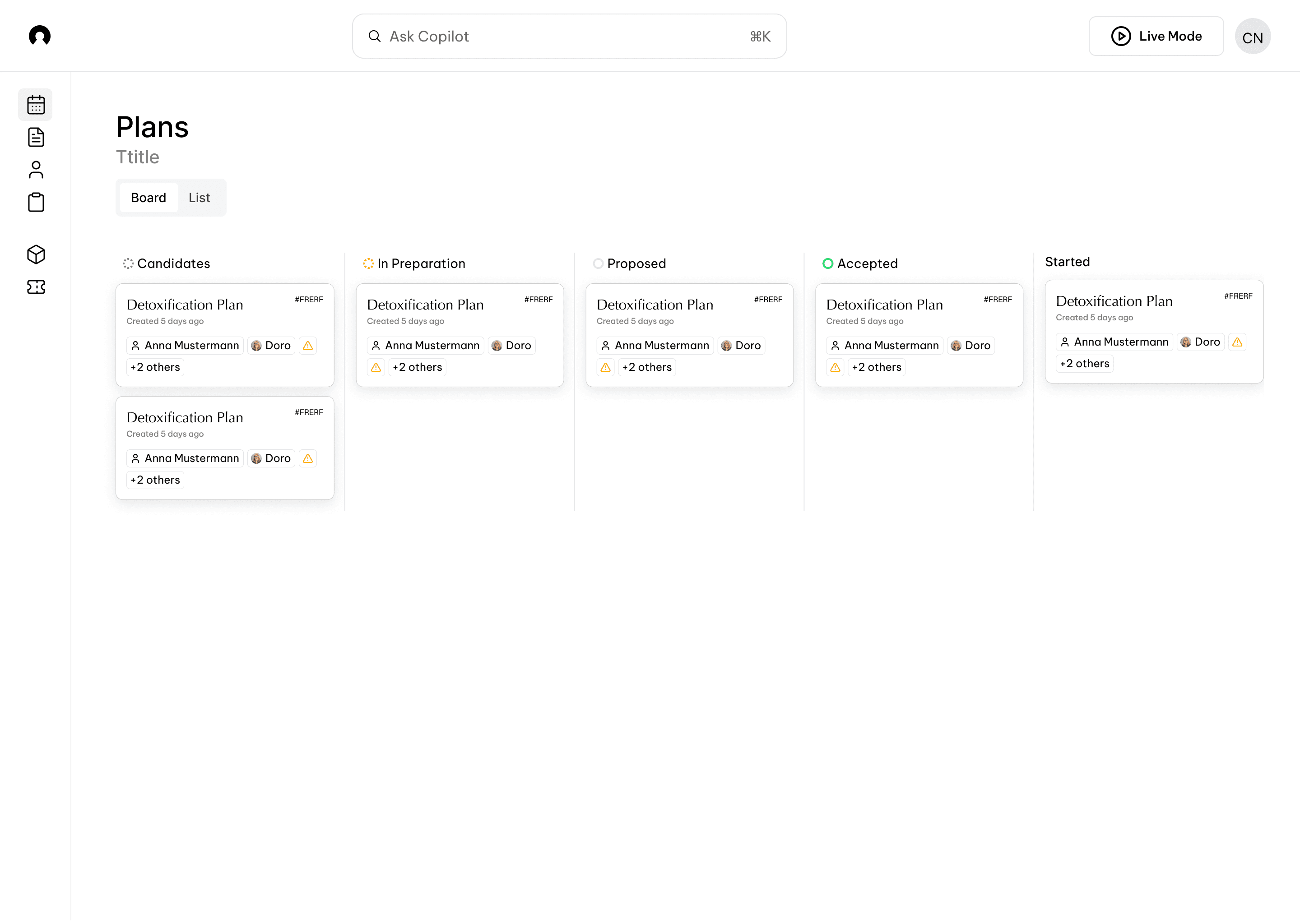 circleOS Plans Board — Detoxification Plan kanban